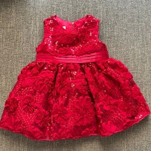Red dress with tool skirt with flower and sequence 12mo